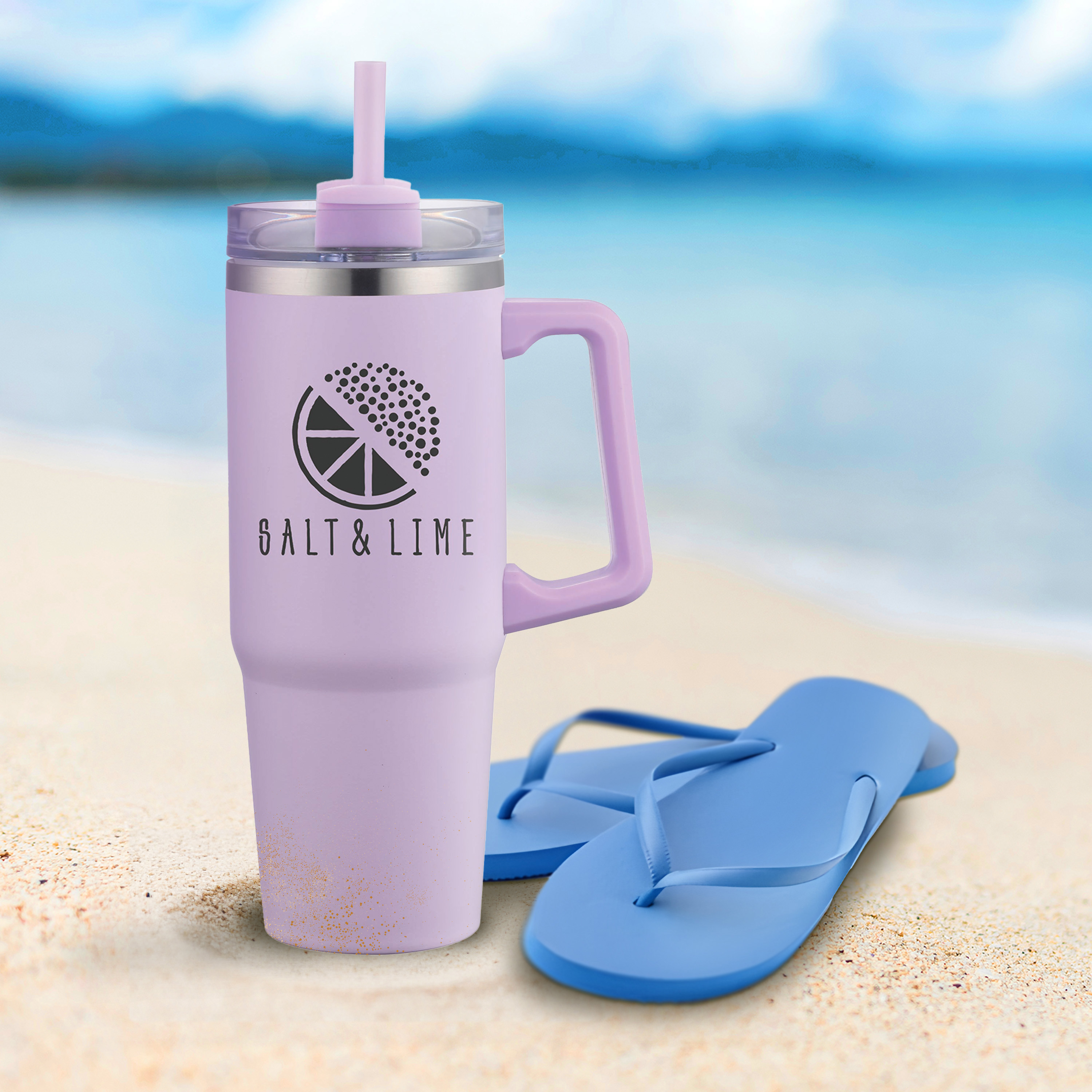 30 oz Double Wall Tumbler with Handle and Straw